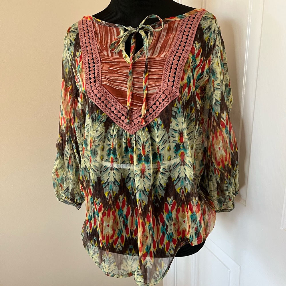 Gibson brand sheer long sleeved shirt M multi colored